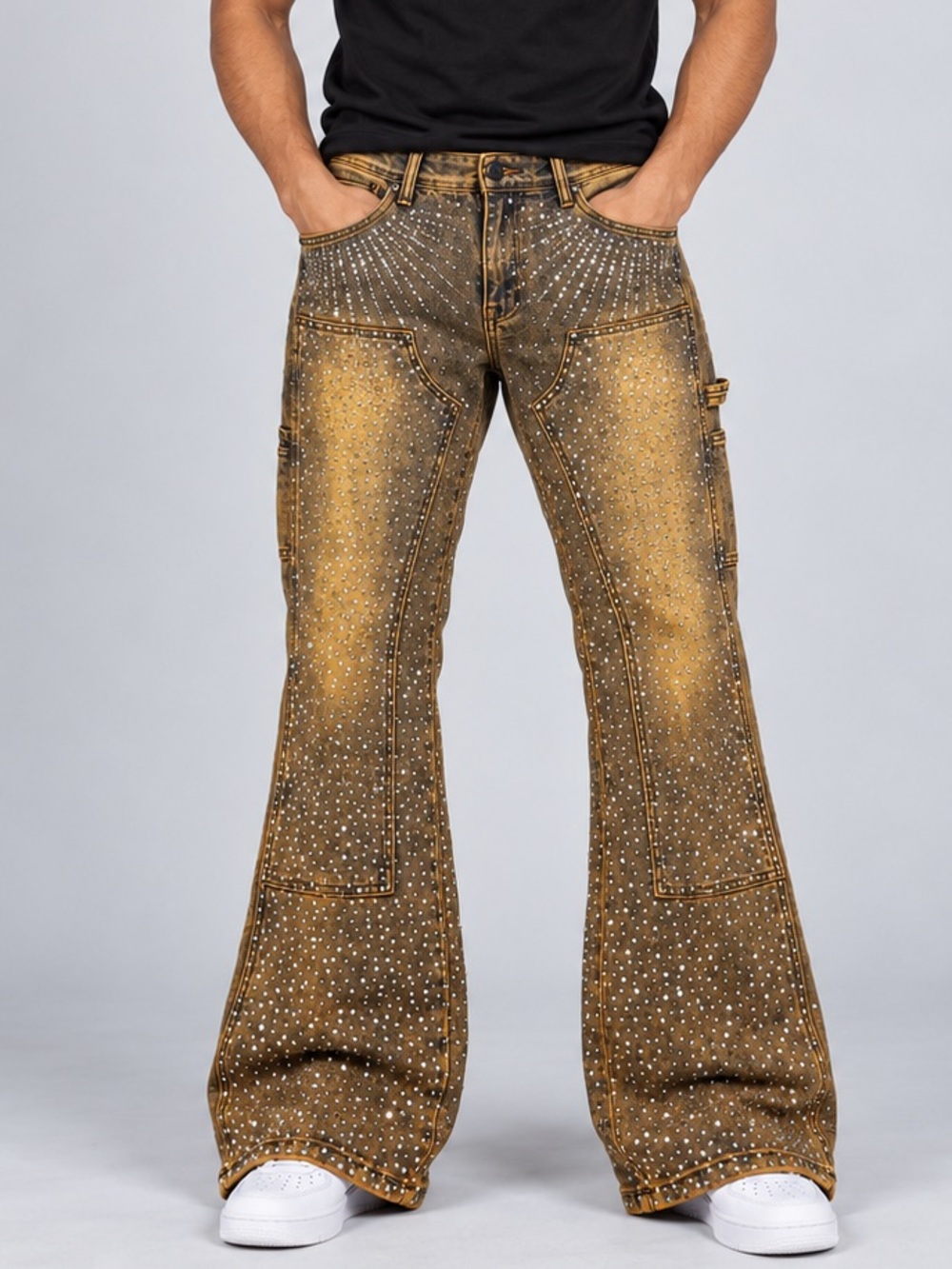 Kindred KD2213P Vegas Rhinestone Flare Jeans Men’s 32x36 Brown Carpenter Y2K